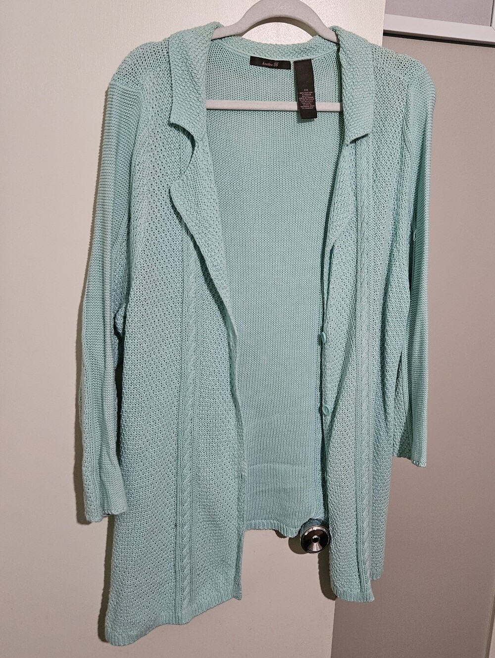 Light Aqua Open-Front Knit Sweater Cardigan